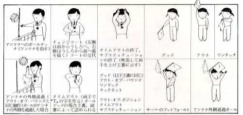 線審は旗の振り方でアウト・インなどの表示を行う